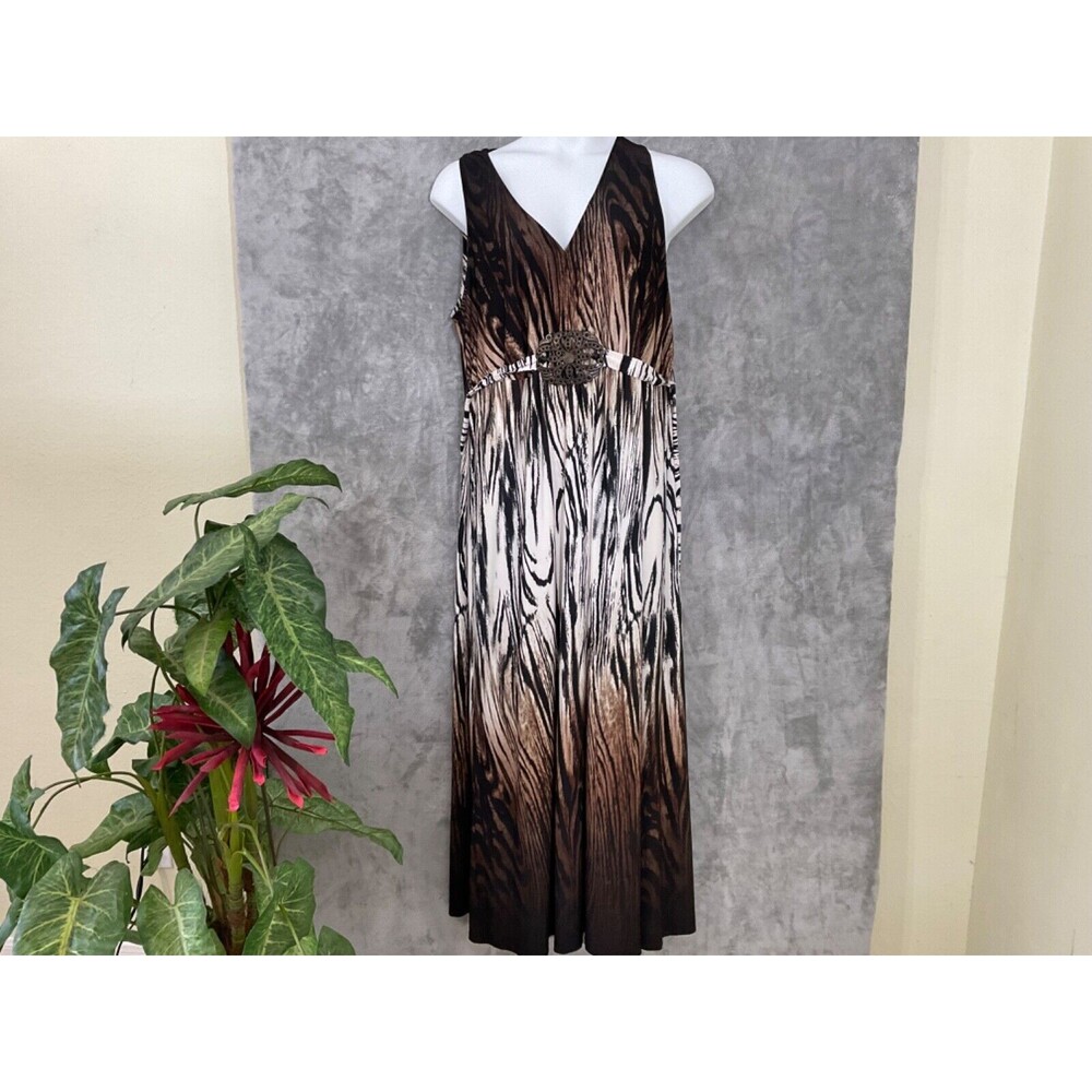 R&M Richards Maxi Cocktail Dress Women size 2X animal print embellished tie USA